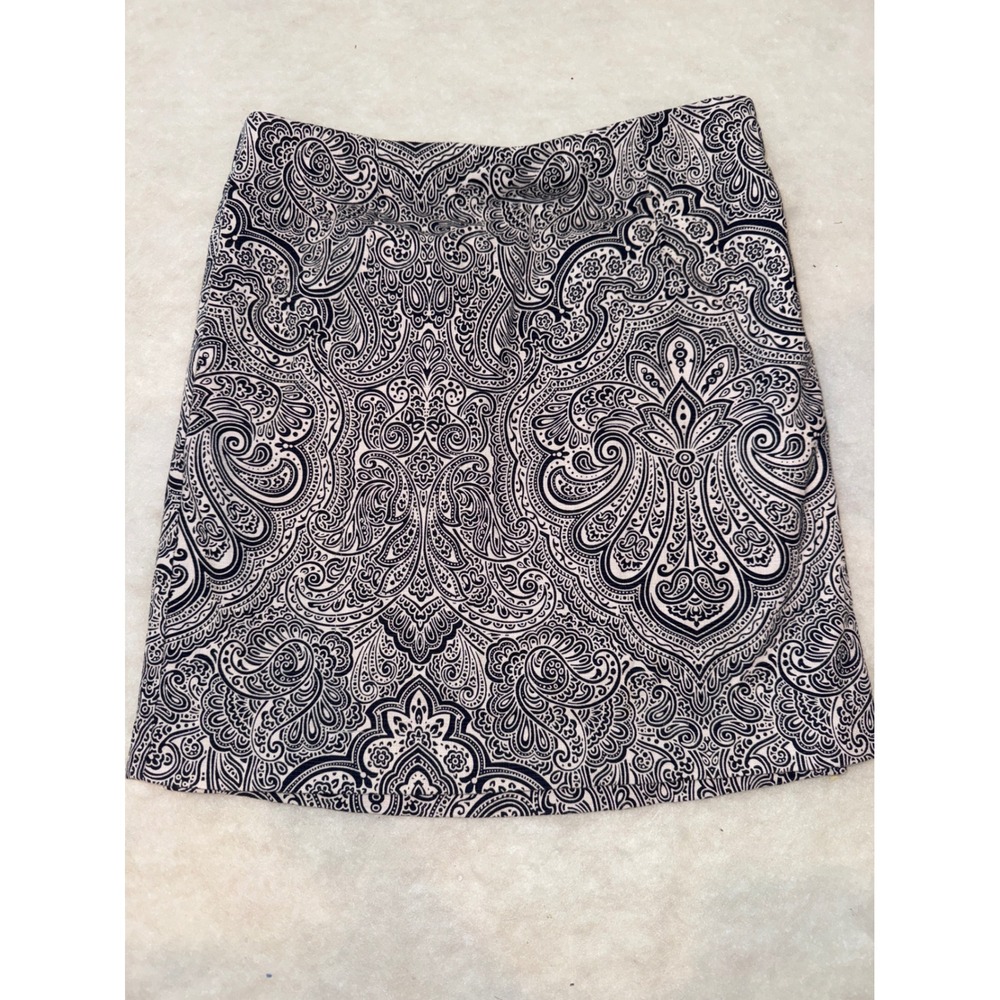 Tommy Hilfiger‎ Skirt Size 0 Paisley Print Mini navy White Stretch Career